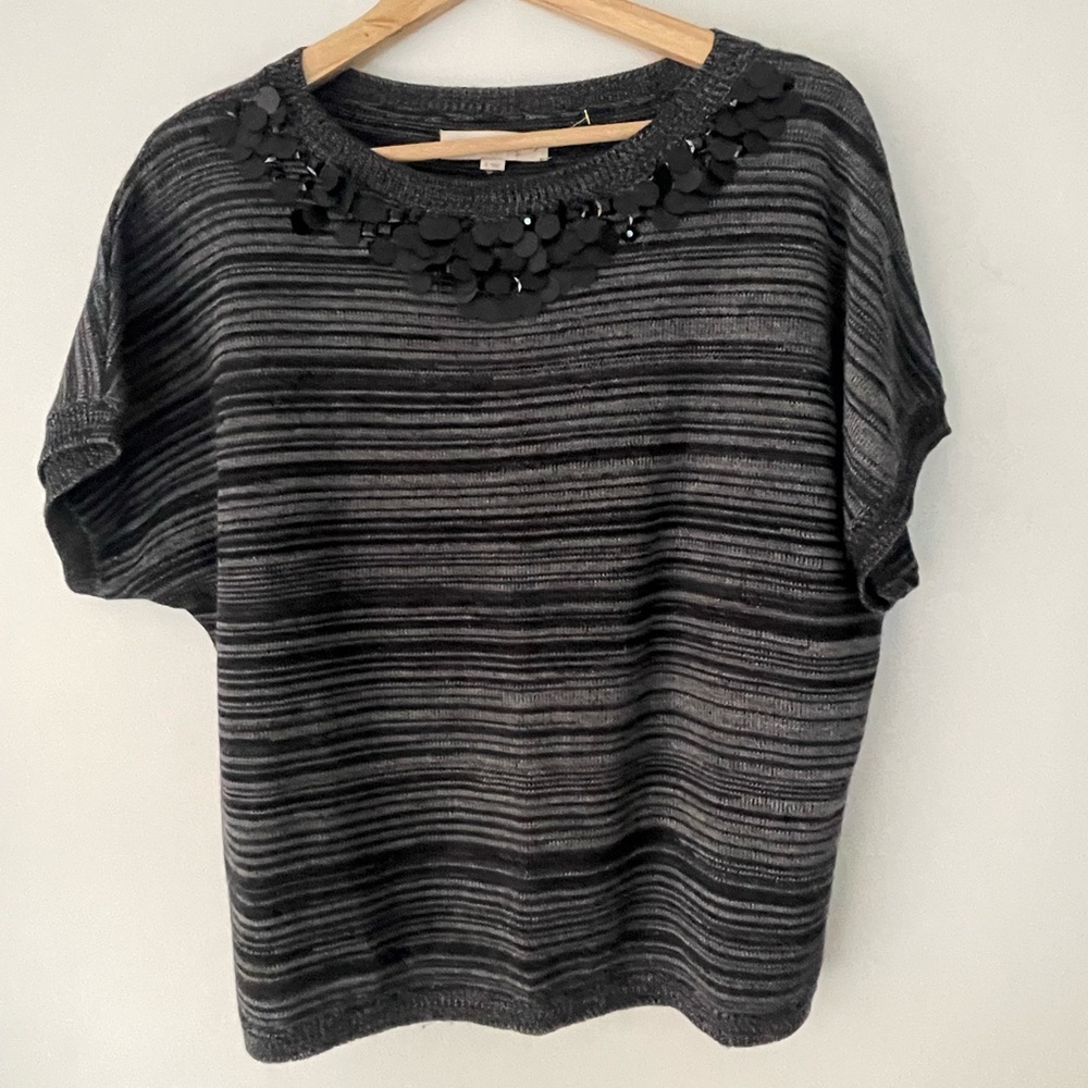 Loft Short Sleeve Sweater with Beads and sequins Size Medium Wool blend